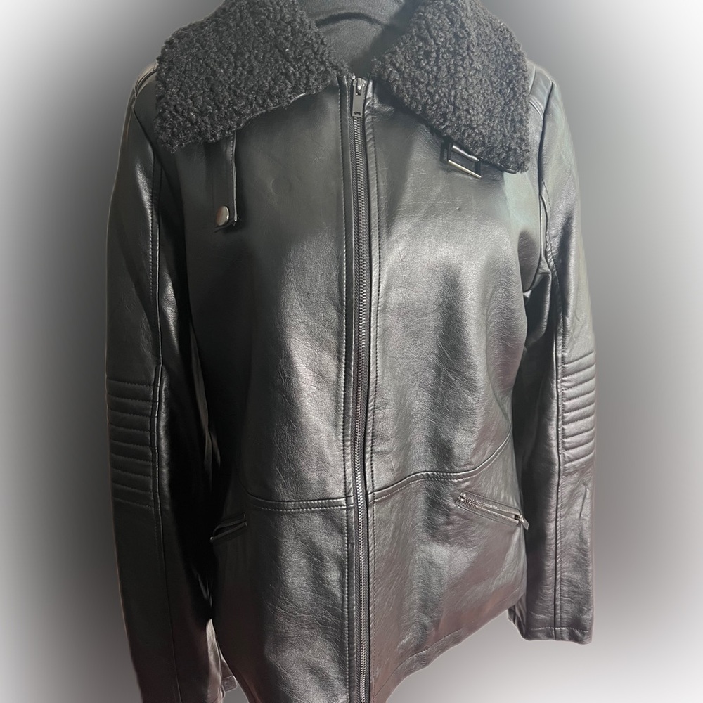 JustFab Moto Jacket black faux leather zipper accent bomber